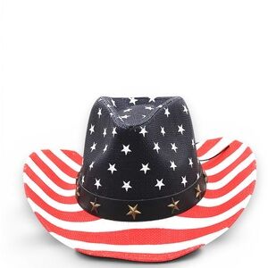 American USA Flag Star Stud Cowboy Straw Hat